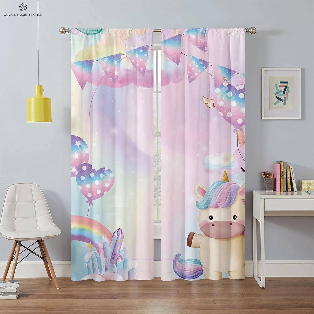 Einhorn Rosa Druck Fenster Vorhänge, Mädchenhafte Zimmerdekoration, Vorhangstangentasche, Heimdeko, Kann angepasst werden, 2 Stück