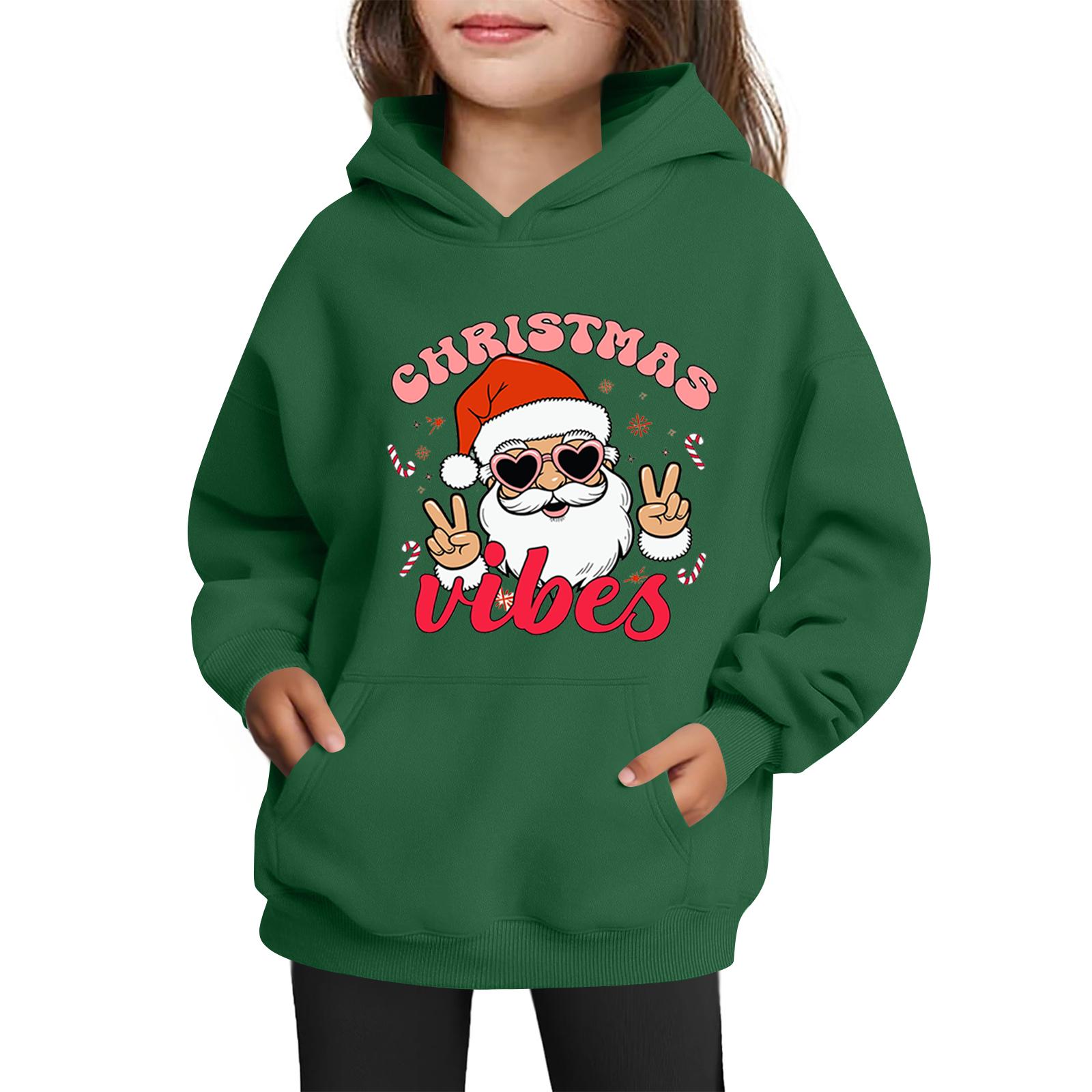 

Толстовки для девочек-подростков Худи с длинным рукавом на шнурке Пуловер Милое принтованное Худи оверсайз Рождество 110 зелёный