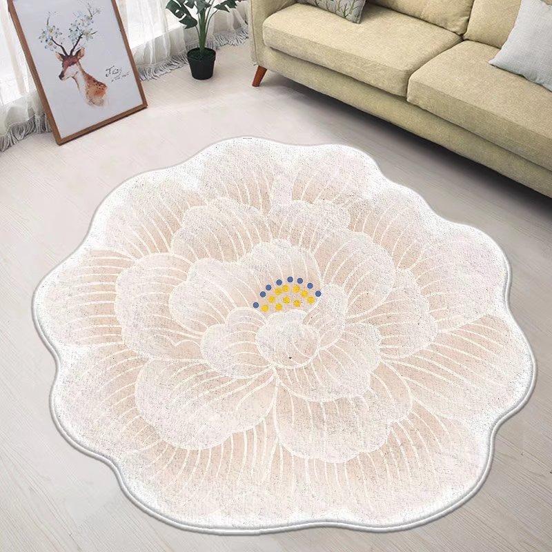 Blue Flower Small Chair Mat Carpets for Living Room Modern Bedroom Decor Anti-skid Floor Mat Special-shaped Study Area Rug 120cm