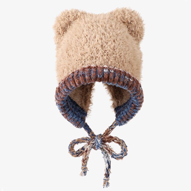 Cute Plush Hat Women's Autumn and Winter Colorful Fringed Braids Knitted Pullover Hat Ear Protector