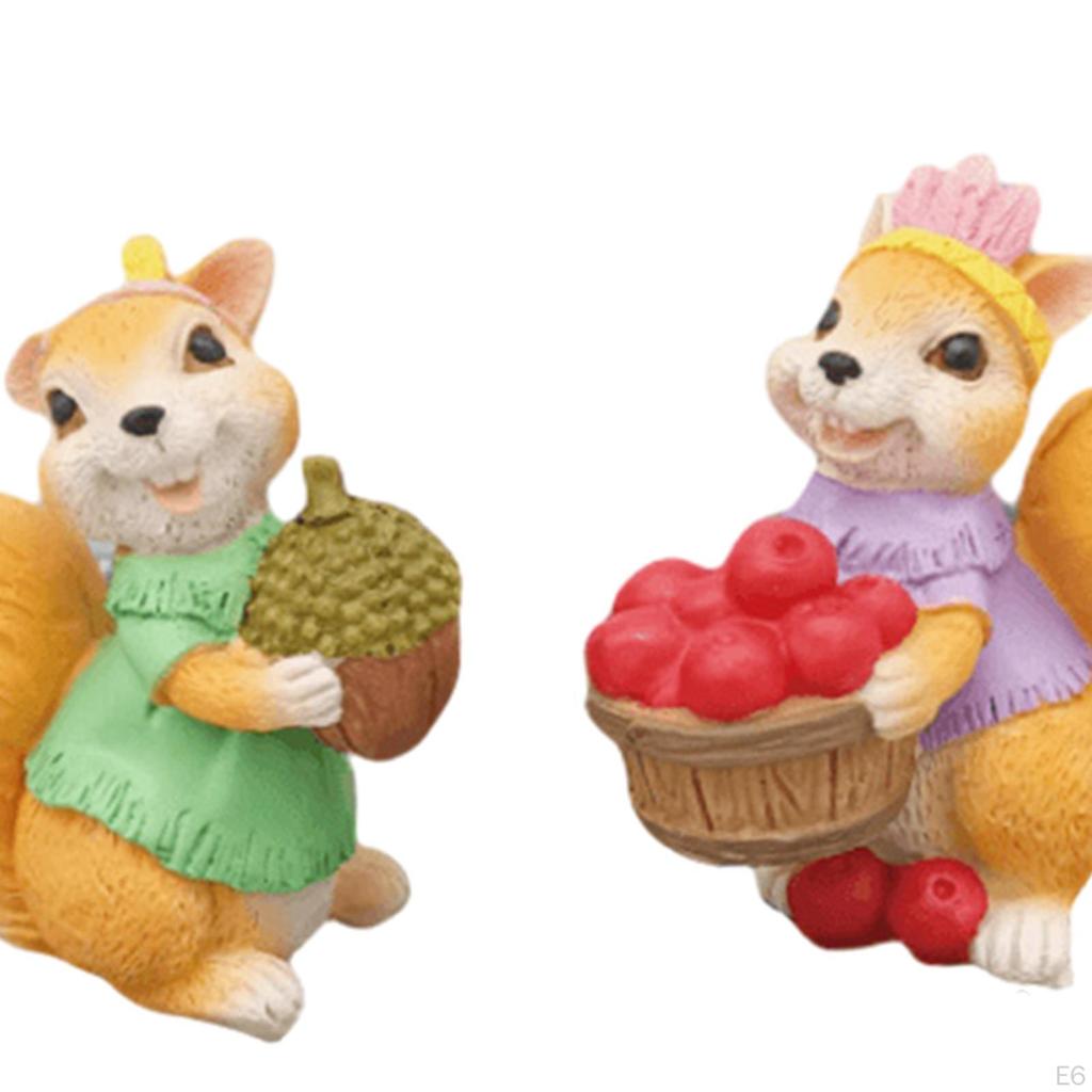 2 Pieces Squirrel Figurines Animal Statue Ornaments Sculpture for Office Cabinet
