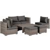 8-Piece Outdoor Lounge Set In PE Rattan, Space-Saving Garden Furniture Set with Armchairs, Small Tables and Stools, Grey
