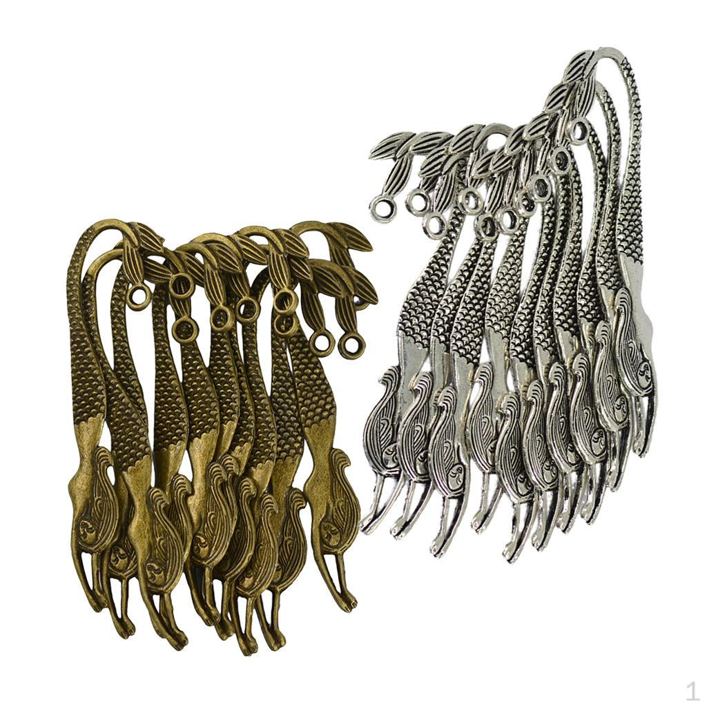 20Pcs Vintage Tibetan Silver Bronze Beading Wavy Mermaid Bookmarks With Loop