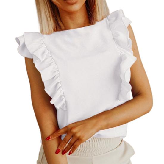 Women Blouse Ruffles Lace-up Summer Temperament Loose-fitting T-shirt for Daily Wear