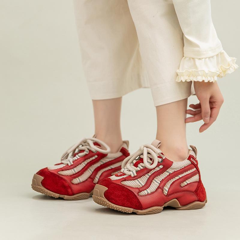 Spring New Arrival Genuine Leather Mesh Women Dad Shoes Hidden Wedge Platform Sneakers Retro Casual Comfortable Walking Shoes