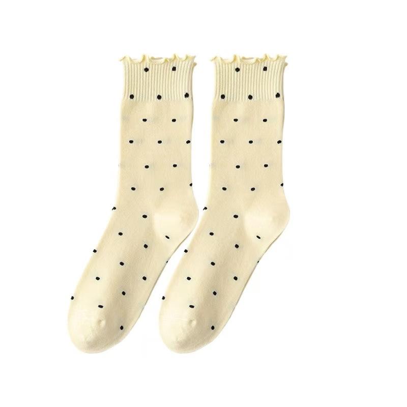 Damen Rüschen Polka Dot Mid-Calf Baumwoll Ballett Socken - Frühling/Herbst