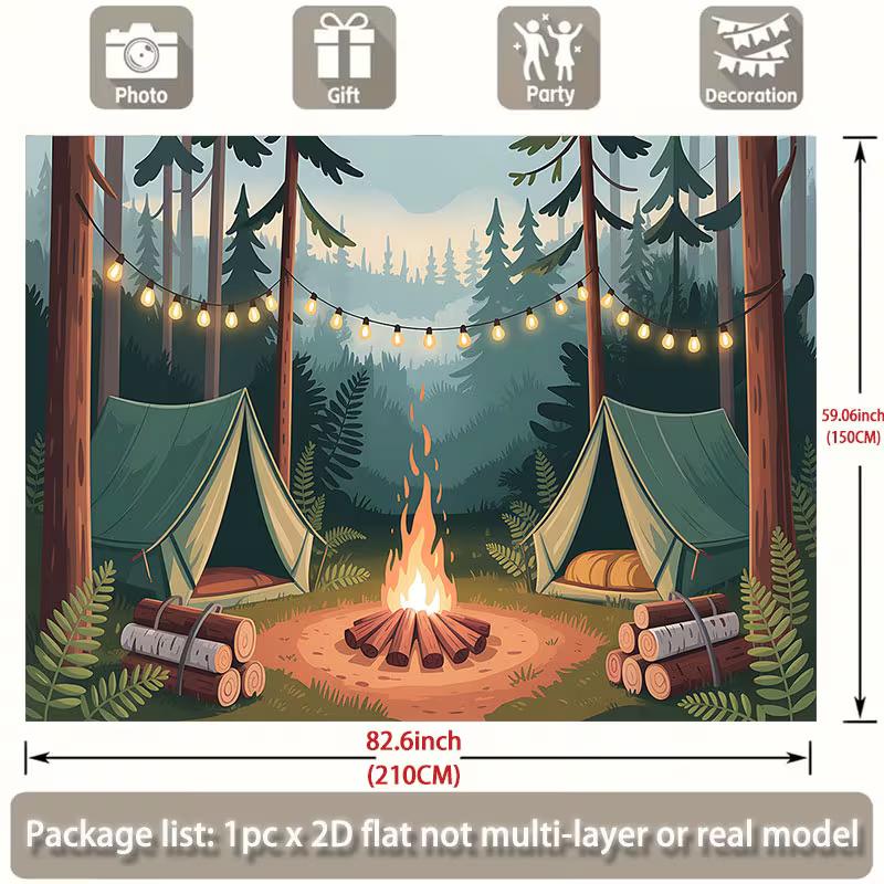 2D Nursery Room Background Cloth Cartoon Campfire Tent Banner for Decor