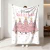 1pcs 230g Flannel Blanket with Pink Christmas Tree Design the Words "Merry CHRISTMAS" Printed On It Soft and Comfortable To U