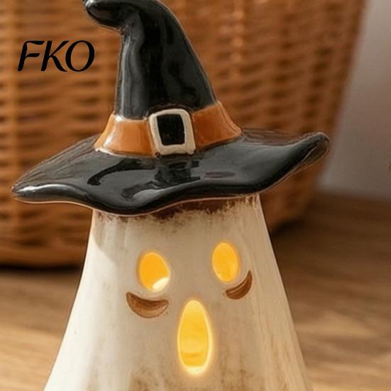 Niedliche Geisterfigur für Regale Hexenhut Teelichthalter, Vintage Harz Halloween Tischdekoration Gemütliche Partyartikel mit Warmem Schein Bauernhaus