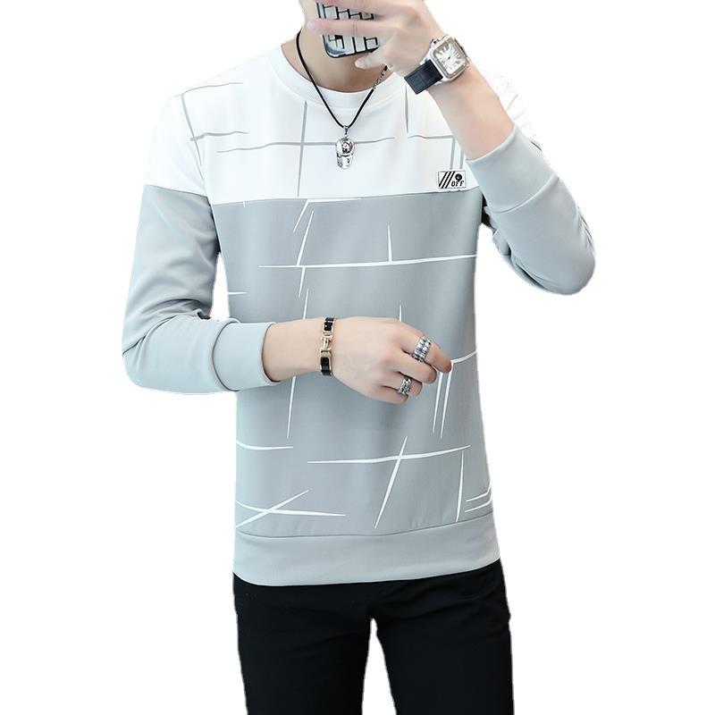 Autumn Men's Pullover Round Neck Youth Warm Top Slim Thin Long-sleeved Sweater Bottoming Shirt