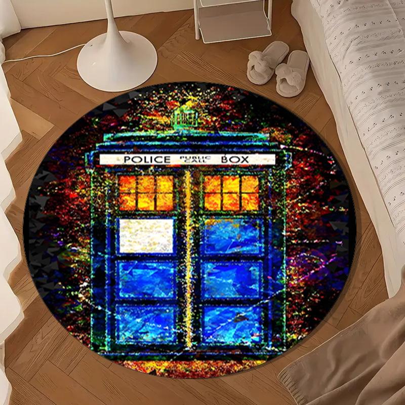 Tardis In Starry Night Round Rug for Livingroom,Bedroom, Palyroom, Chair Rug, Area Rug, Circle Carpet, Large Size Fan Christmas Gift