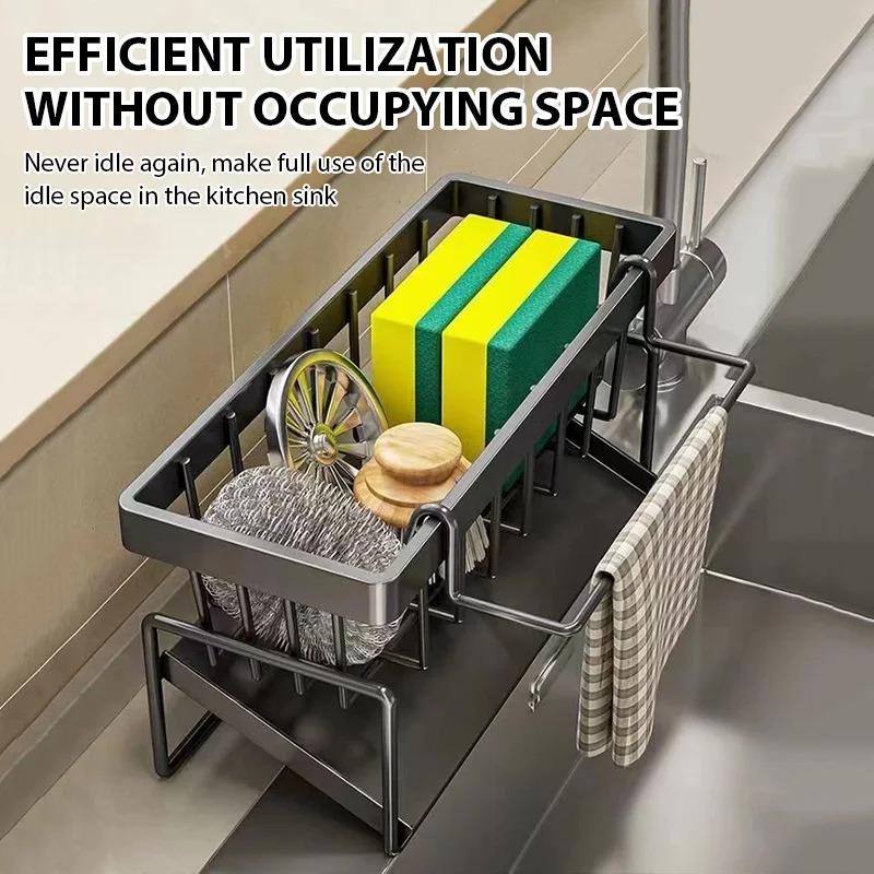 Kitchen Sink Drain Rack Organizer-Countertop Storage Shelf,for Soap Sponge Dishcloth Towel Spice, Multi-Functional Filter Basket