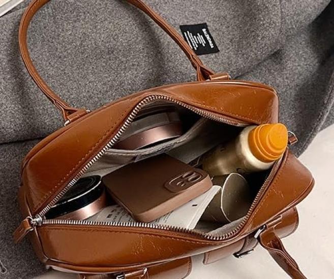 Shoulder Korean PU Double Leather Zipper Commuter Stylish [kaza-nannan] Women's Bag, Handbag, Style, Leather, 2-Way, Pocket, Bag, Handbag, Closure,