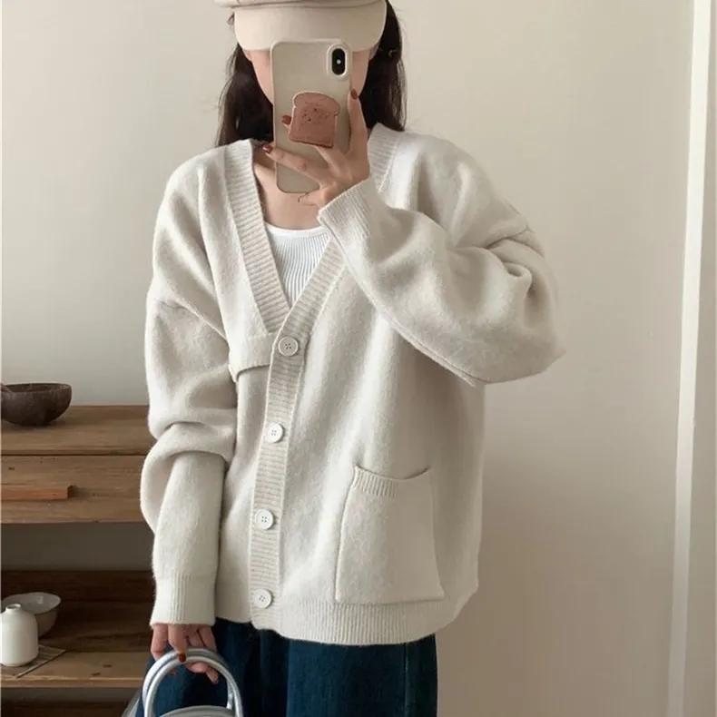 

Autumn Winter Women Solid Buttons Sweaters Jacket Knitting Cardigan Casual Style Loose Cardigan Sweater XL білий