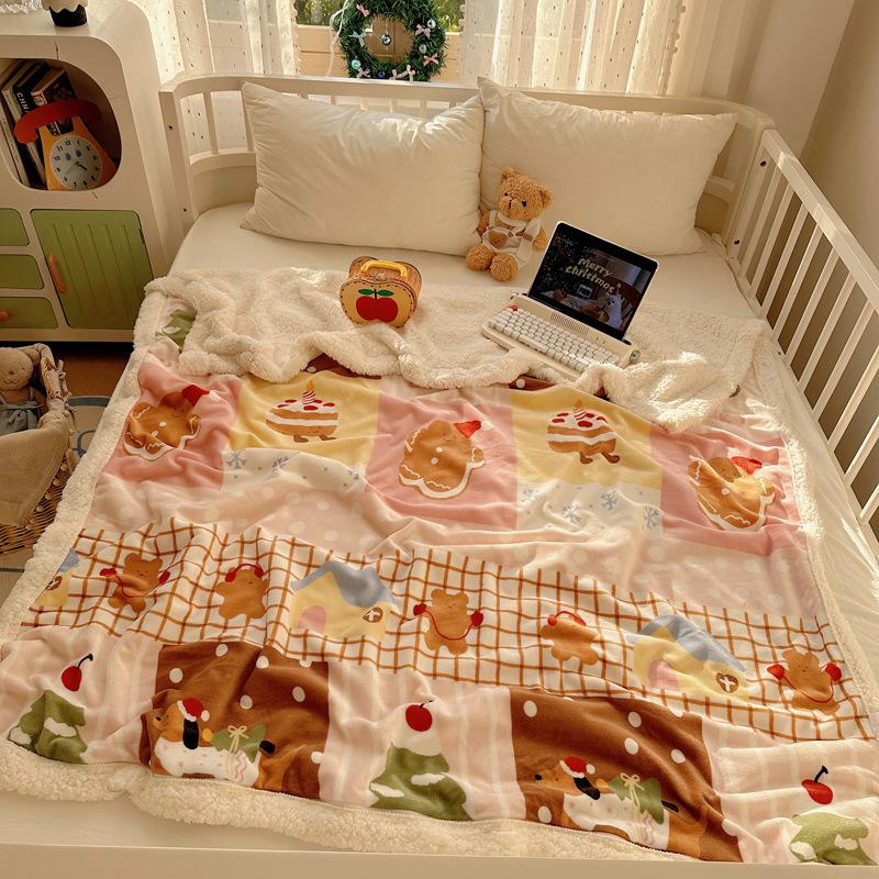 Christmas Thickened Sofa Blanket Lamb Fleece Multifunctional Blanket Cartoon Milk Fleece Nap Blanket