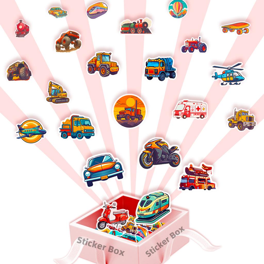 50 Children's DIY Sticker Bag Cartoon Transportation Waterproof Sticker Doodle Creative Sticker Bag