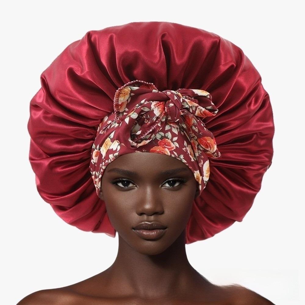 

New Wide Edge Women s Silk Hat Elastic Breathable Flowers Patterns Print Sleep Bonnets Hair Bonnet Hair Care червоний