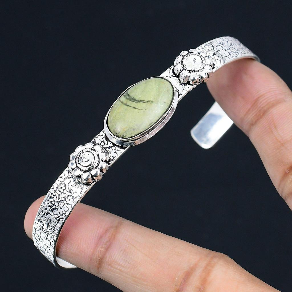 Mothers Day Sale Natural Green Opal 925 Sterling Silver October Bangle Bracelet