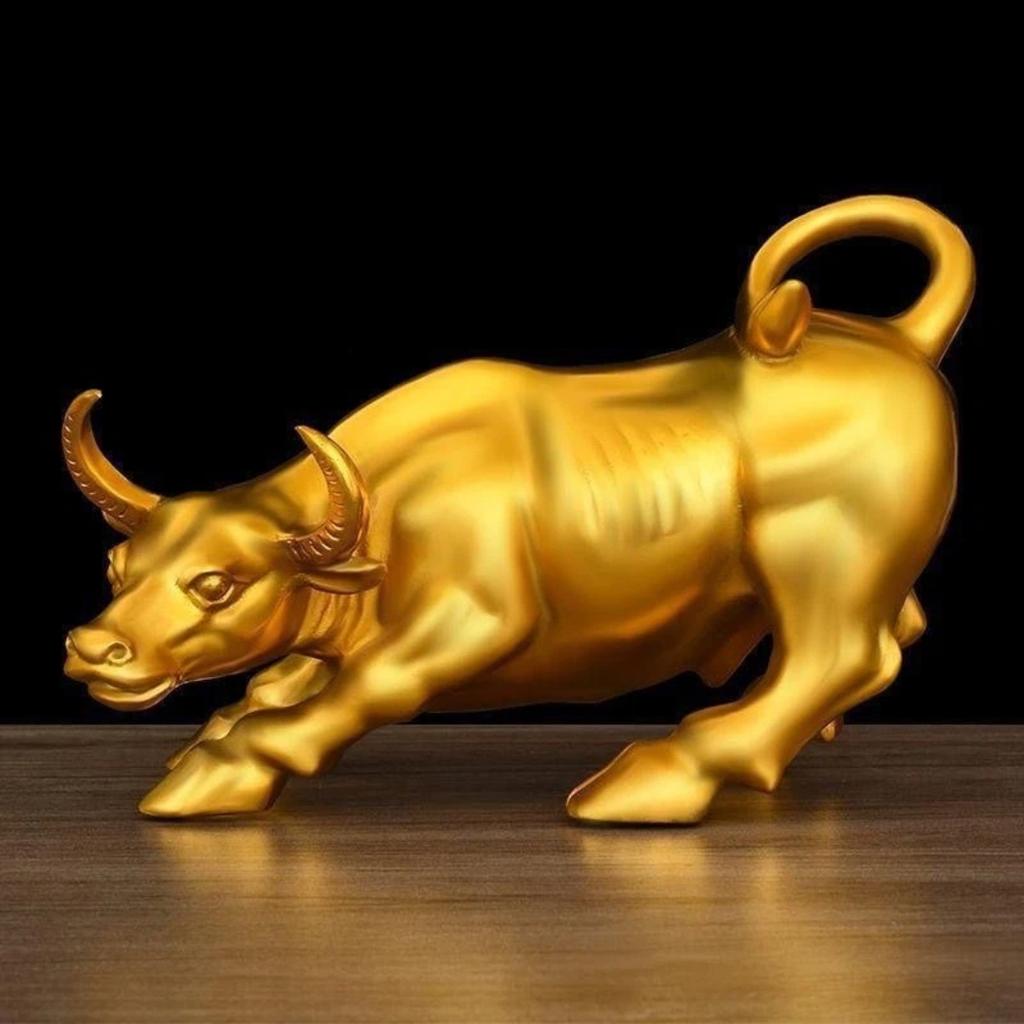 Wall Street Copper Bull Statue – Golden Charging Bull Figurine for Home & Office Decor, Luck and Success Gift