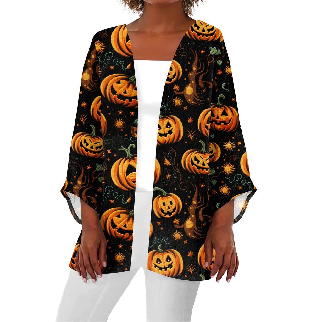 Women's Casual Fashion Print Light Medium Long Coat Cardigan