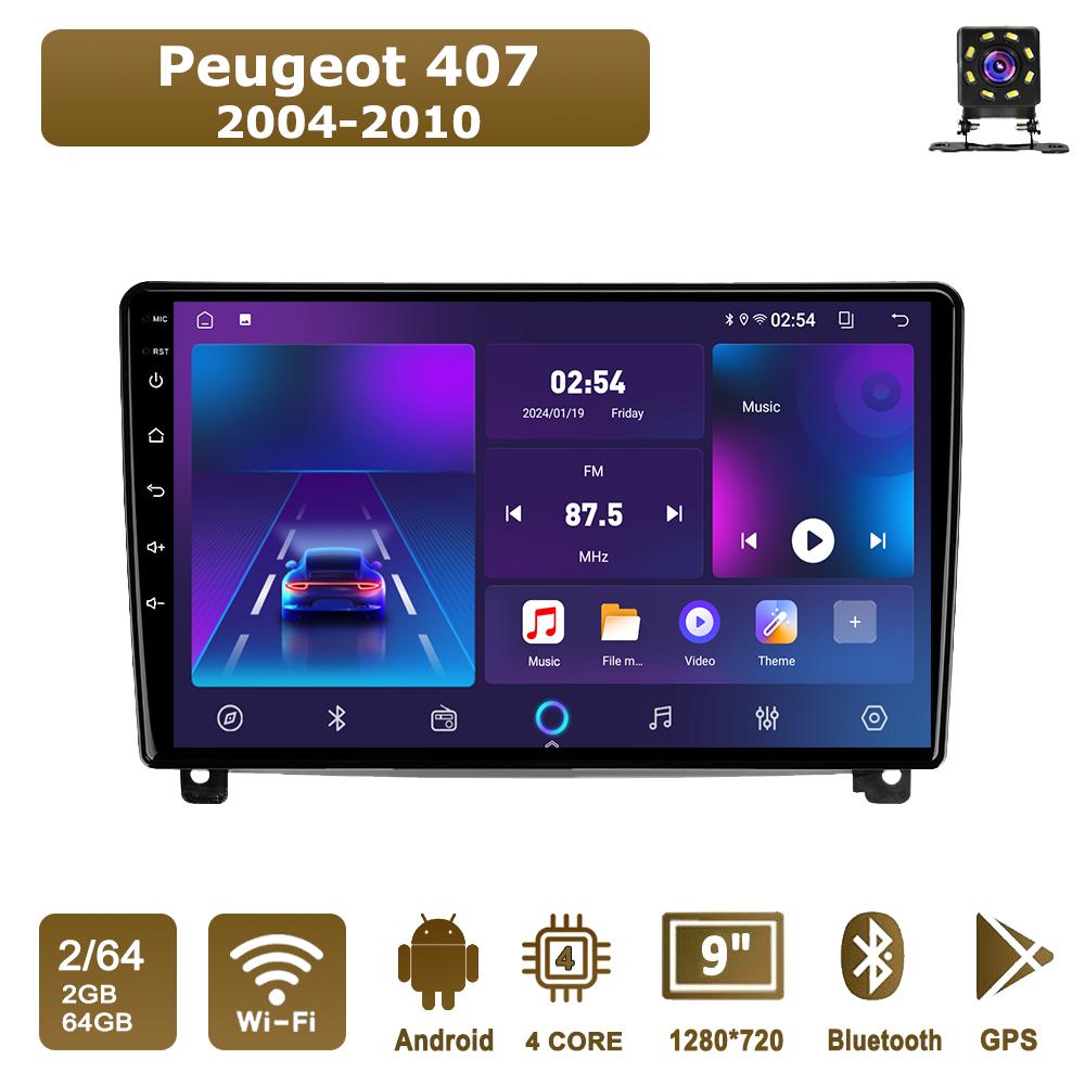 

Android Car-Play Car Radio For Peugeot 407 2004-2010 Multimedia Player Head Unit Stereo GPS Navigation BT WIFI,2+64GB чорний