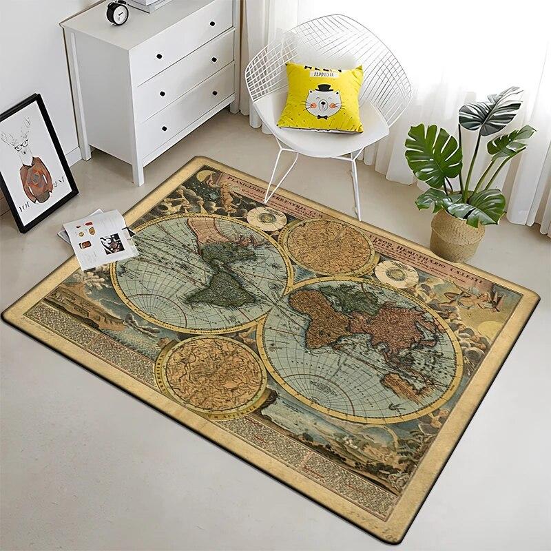 Retro navigace Mapa Vzor Dekorativní čtvercový koberec Moderní dům Obývací pokoj Podlaha Matná Ložnice Koberec Umění Plakát Podložka Vějíře Dárek