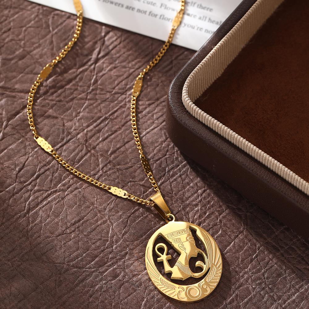 

Ожерелья из нержавеющей стали Африка Египет Фараон Королева Ажурный дизайн с гравировкой Подвески для женщин Циркон Подарки