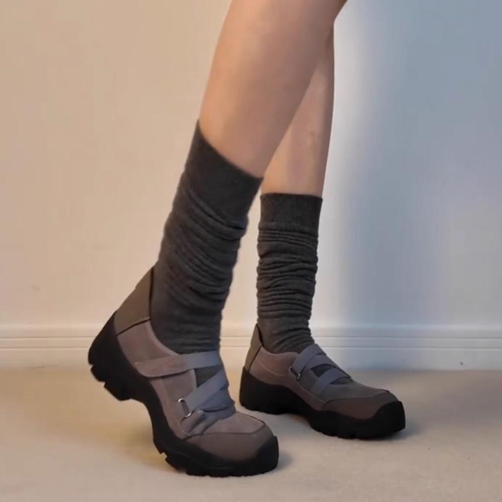 Sheepskin version~ retro Velcro round head Mary Jane shoes children light mouth thick heel single shoes platform casual sports shoes