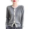 Autumn/Winter Color Block Wool Faux Two-Piece Korean Style Loose Cardigan for Women