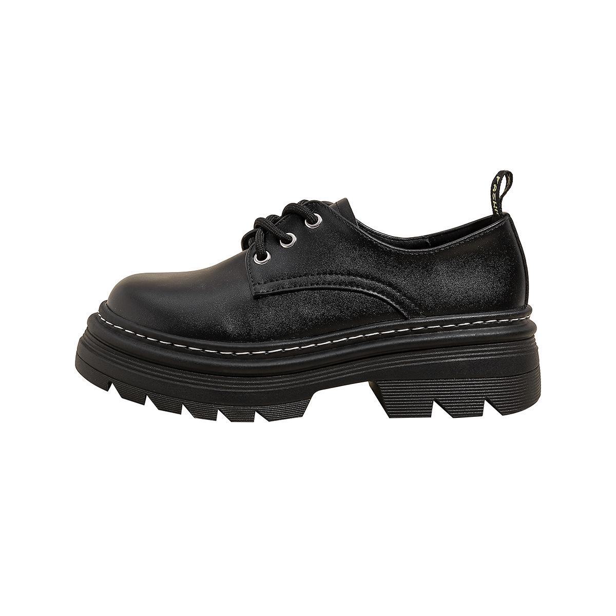 

Женские кожаные мокасины Weiwei Girl с круглым носком в британском стиле на толстой подошве со шнуровкой и высоким каблуком 35 чёрный