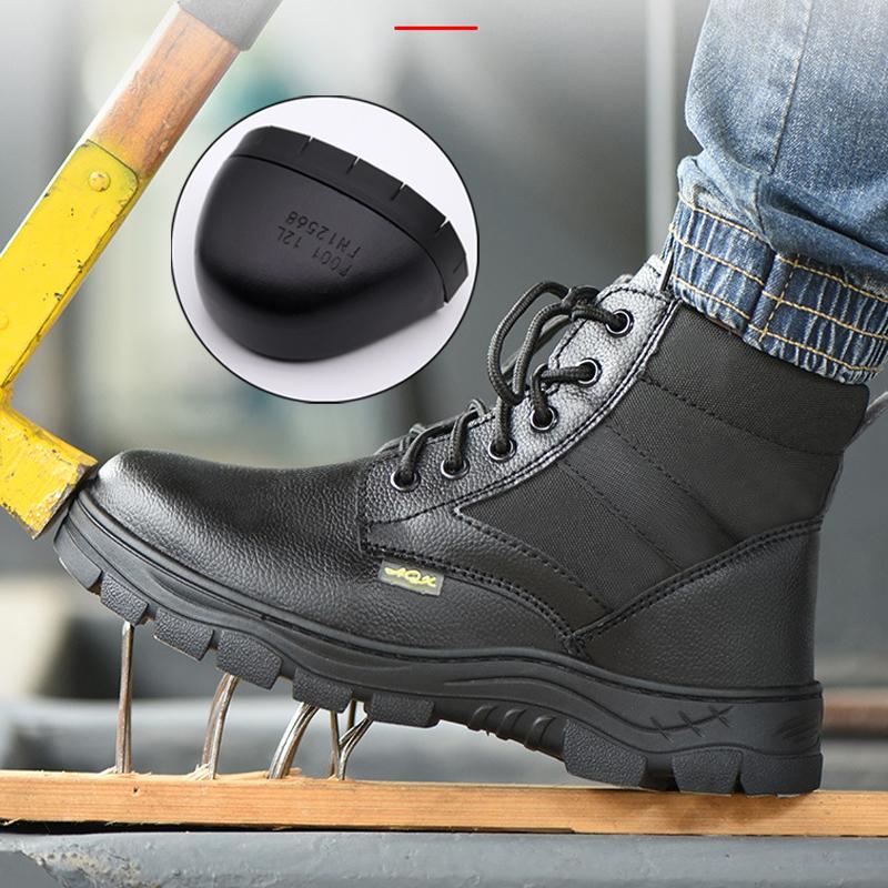 Pánská pracovní bezpečnostní obuv Kožené boty Plyšové teplé zimní boty Ochranné boty odolné proti propíchnutí Pracovní boty Obuv s ocelovou špičkou Vodotěsné
