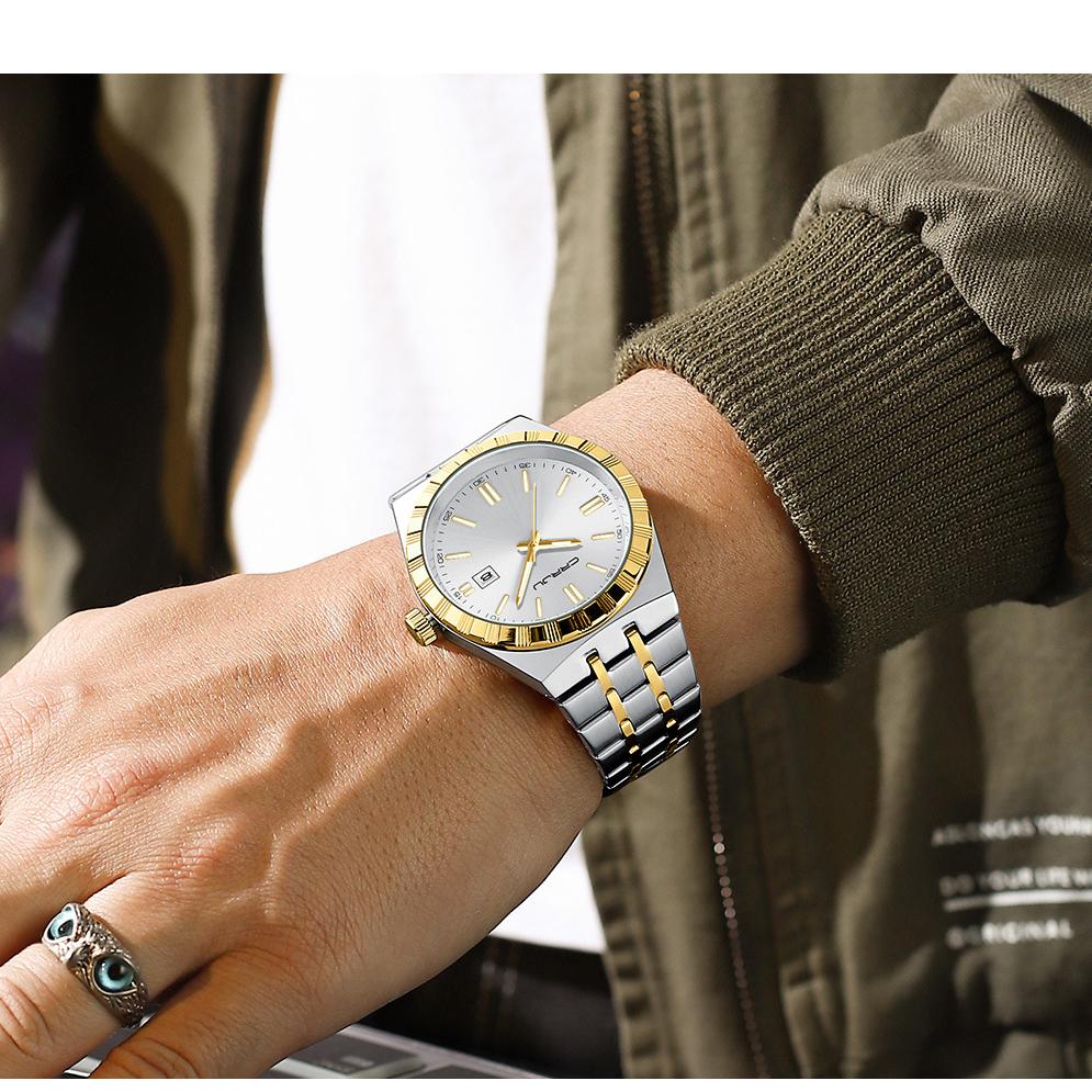 Herren-Edelstahl-Quarz-Armbanduhr 42 mm Großes Zifferblatt Business-Armbanduhr mit Leuchtzeigern Datum Wasserdicht