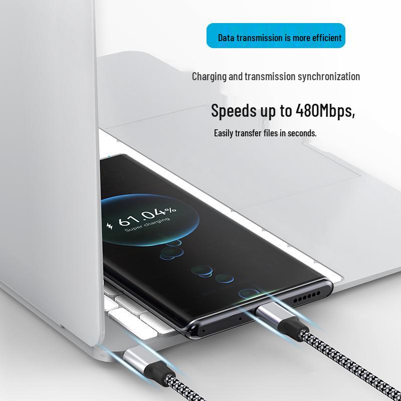 60W Nylon Braided Type-C PD Fast Charging Cable for Mobile Phones