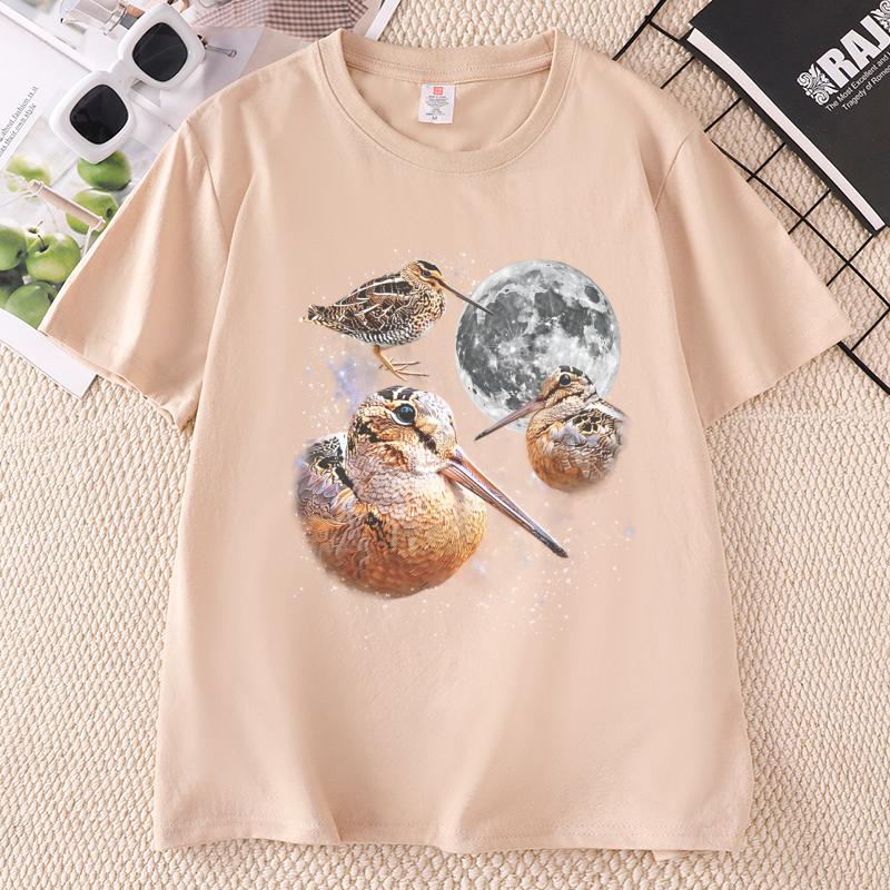 Three Meep Bird Moon T Shirt Unisex Unisex Galaxy Tee Casual Round Neck Printed Cotton Short Sleeve Tees Pullover Birder Gift