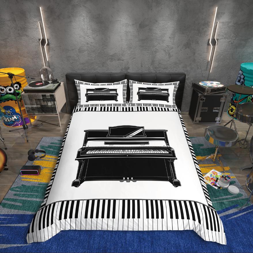 

Homewish Black White Piano Duvet Cover Set, Pop Music Melody Bedding Set, Teen Boy Girl Kid Decor, Luxury Bedroom Decor DE XS 100x135cm 2pcs&set