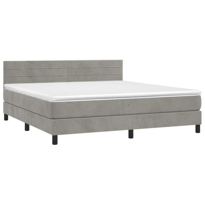 3141377 vidaXL Lit à sommier tapissier et matelas Gris clair 180x200cm Velours