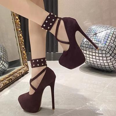 Mode Damen High Heel Mode Metallnieten Knöchelriemen Plateau Pumps Sandalen Damen Hochzeitsfeier Sexy Plateau Stripper Design Schuhe