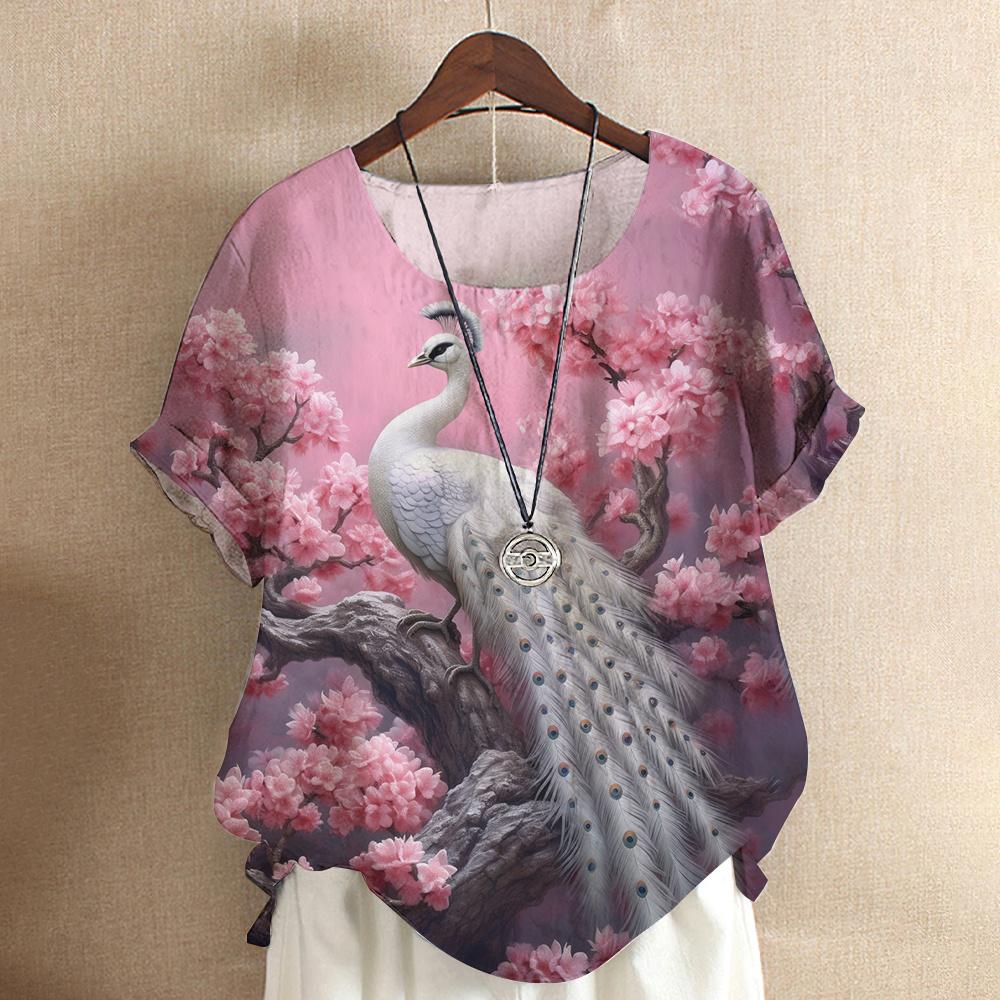 Harajuku Casual Short Sleeve Top Tee O Neck Oversized Female Clothing Women's T-Shirts Cute Animal Peacock 3d Print T-Shirt