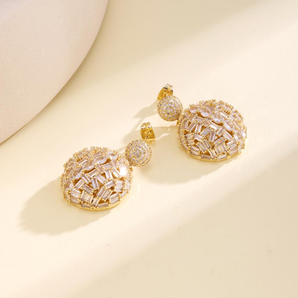 Nidin Light Luxury 3D Ball Drop Earrings For Women Shiny Baguette Cubic Zirconia Paved Round Wedding Party Prom Jewelry Gifts