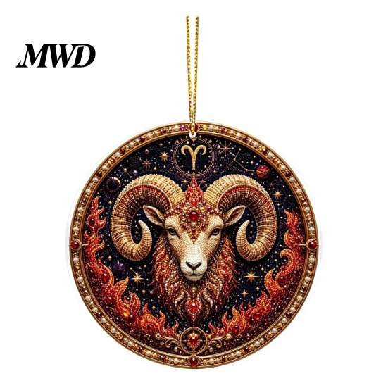 Durable Acrylic Decor 2D Flat Pearl Painting Ornament, Double Sided Zodiac Theme Hanging Gem Valentine Day Gift Art Craft, Rhinestone Beads