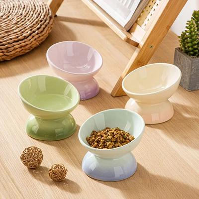 Cuenco de cerámica para gatos, comederos de agua con gradiente para comida de mascotas, suministros para beber y comer para perros pequeños, suministros de alimentación para cachorros y gatos inclinados elevados