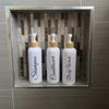 3Pcs Refillable Shampoo Conditioner Body Wash Pump Bottles,Bamboo Lid Plastic Shower Dispenser Set for Bathroom