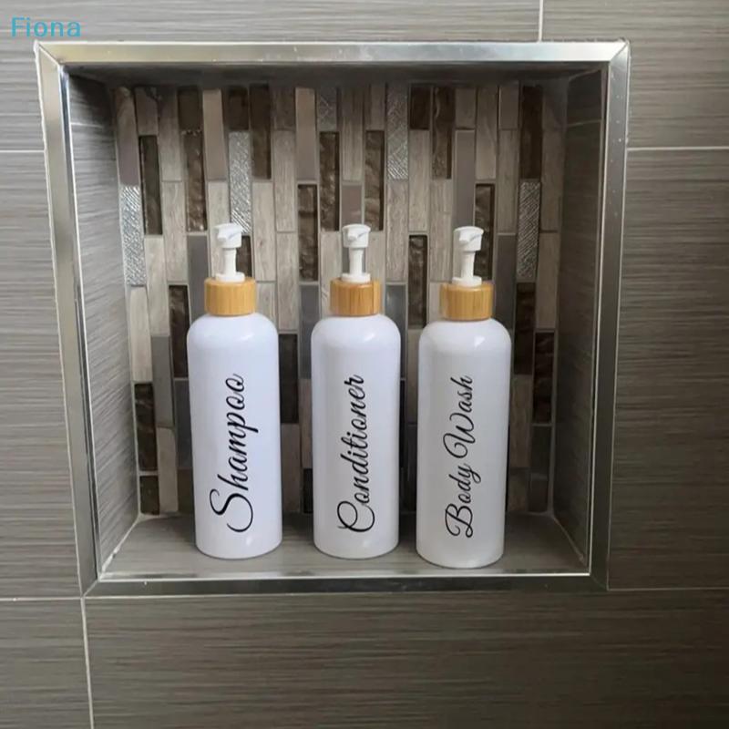 3Pcs Refillable Shampoo Conditioner Body Wash Pump Bottles,Bamboo Lid Plastic Shower Dispenser Set for Bathroom