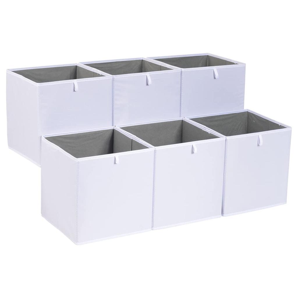 Amazon Basics Foldable Fabric Storage Cubes, White, 27x27x28cm, Set of 6