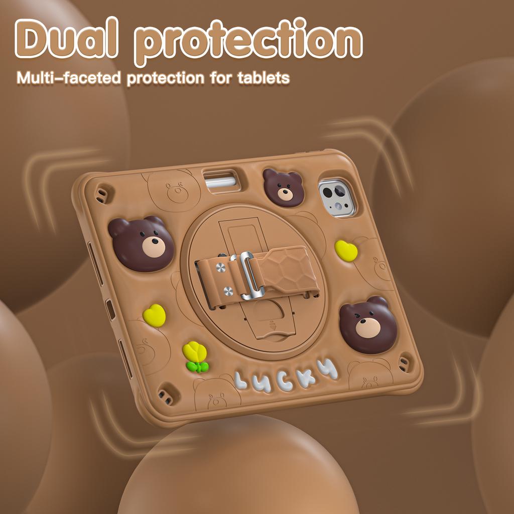 For iPad Pro 11 (2024) Case Bear Pattern PC+Silicone+TPU Kickstand Tablet Cover