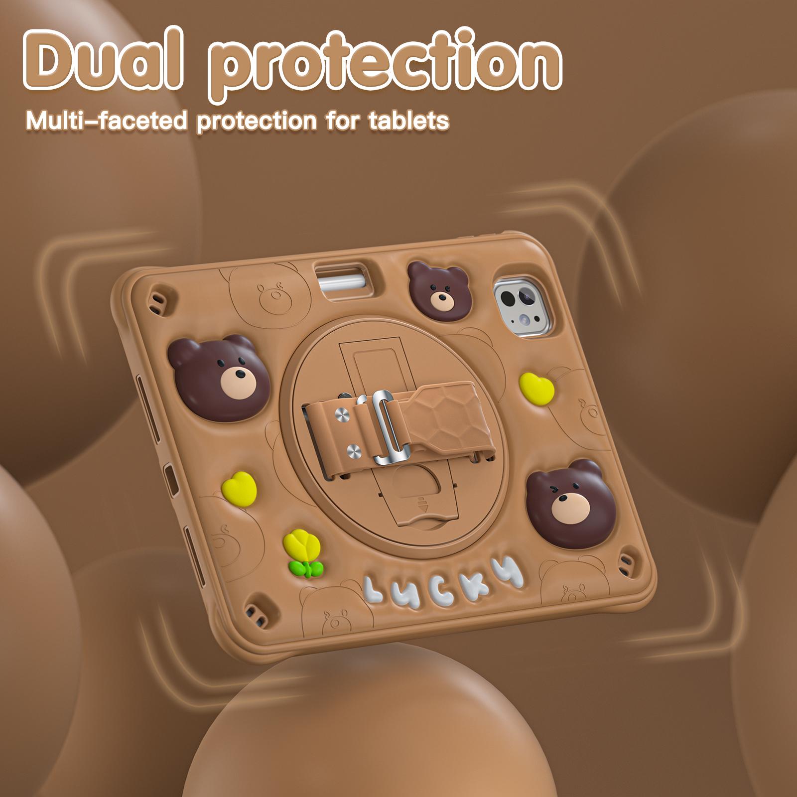 

For iPad Pro 11 (2024) Case Bear Pattern PC+Silicone+TPU Kickstand Tablet Cover A