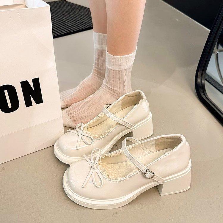 Japonské jk se sukní malé kožené 2025 podzim nové všestranné lehké ústa krajkový mašličkový silný podpatek boty Mary Jane ženy