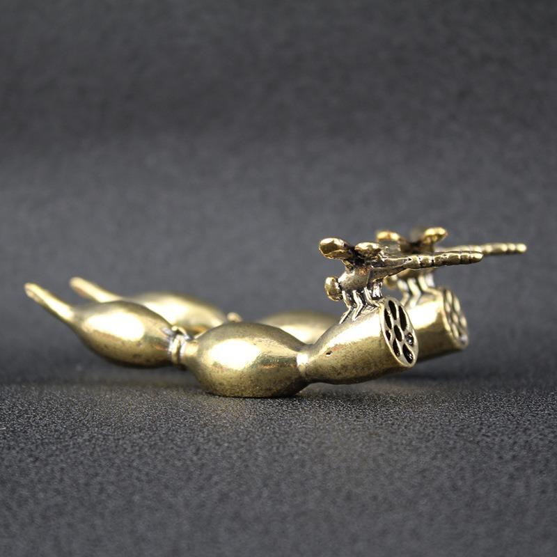 Vintage mosazná figurka vážky - Dekorace na stůl domova a kanceláře ve starožitném stylu, Kreativní čajové zvířátko pro sběratele