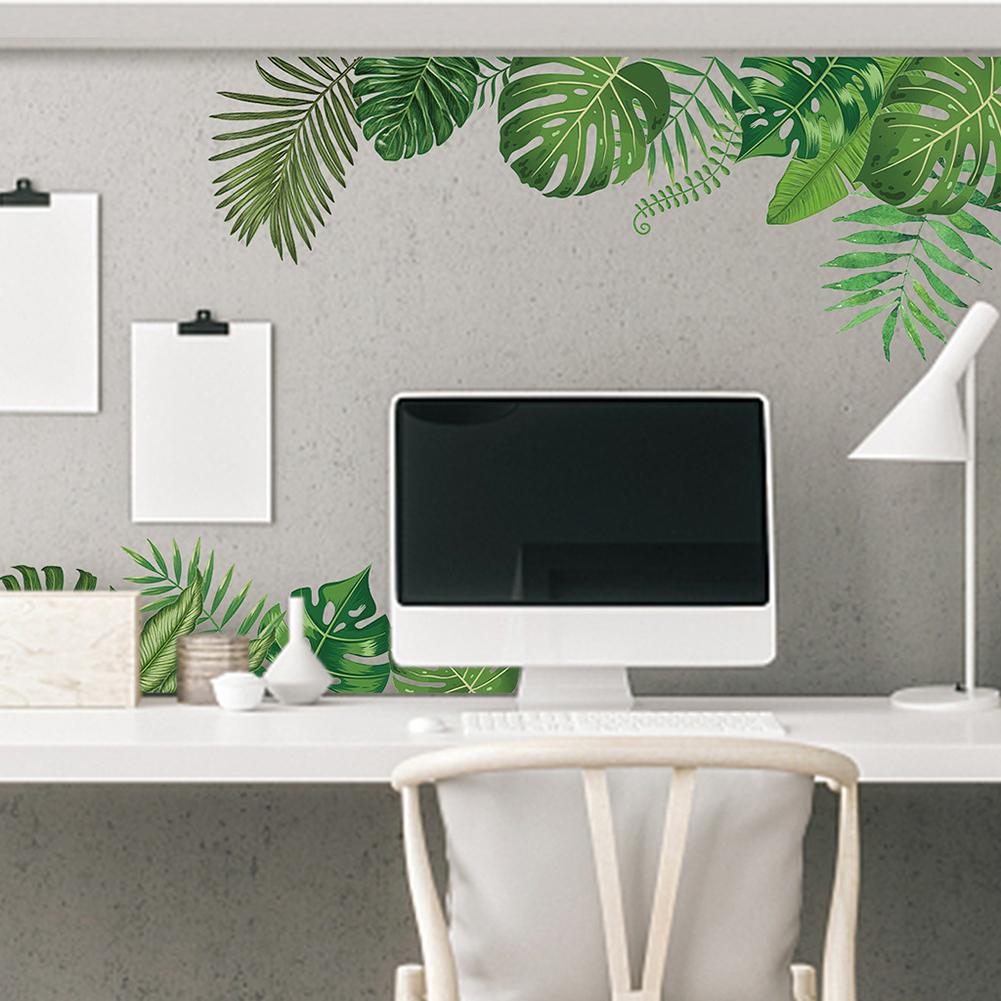 2 Sheet Tropical Plant Leaves Wall Sticker Green Plants Wall Decal For Home Bedroom Living Room Decor