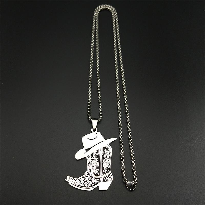 Bohemia West Cowboy Shoes Flower Necklace For Women Men Stainless Steel Hollow Gold Color Fashion Male Chain Jewelry Gifts